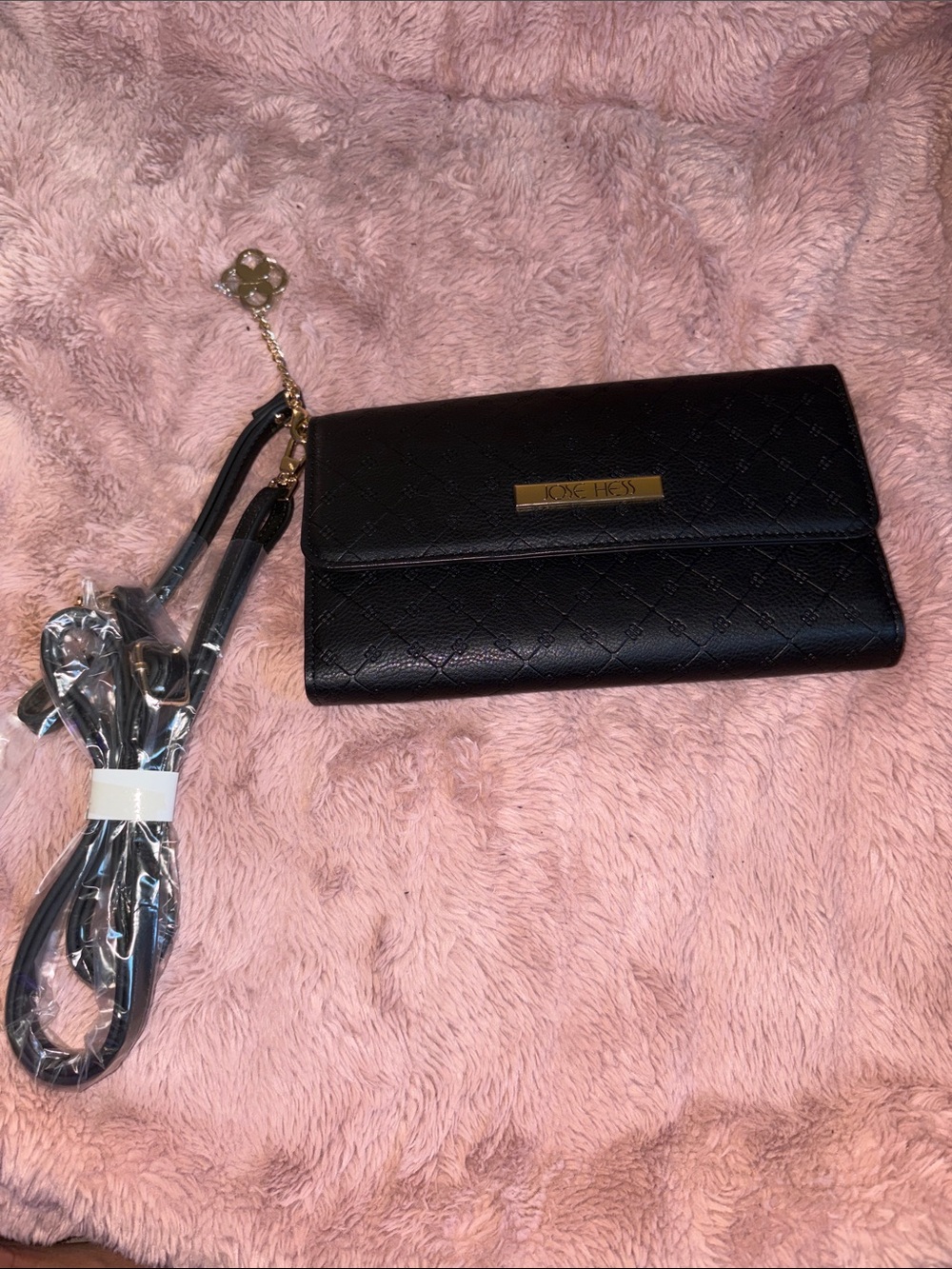 Kane Hess Black Quilted Wristlet Crossbody Clutch